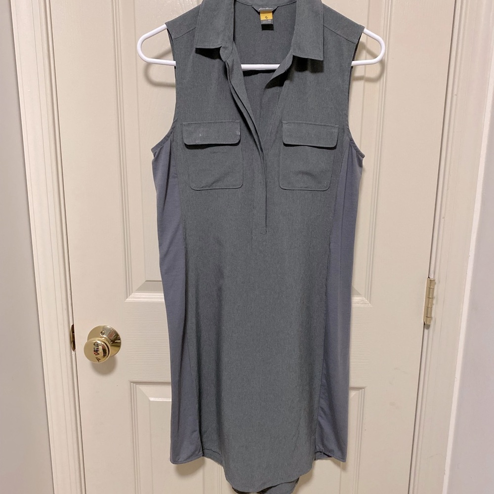 Eddie Bauer shirt dress. Gray sleeveless 2 fabrics xs